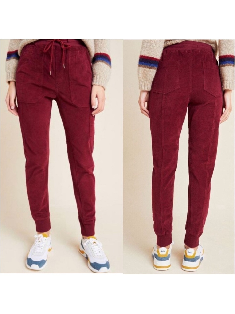 Anthropologie Women's Leigh Corduroy Jogger Pants in Burgundy‎ Size Small